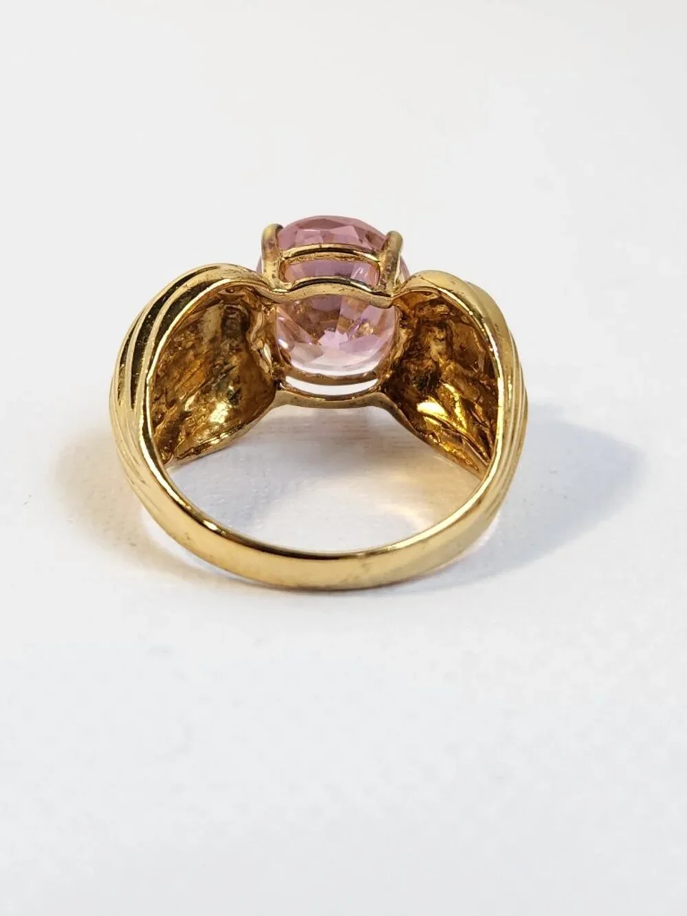 VTG Signed Pink Gold Vermeil 18K/925 Ribbed Cocktail Ring Sz7 - Picture 5 of 10